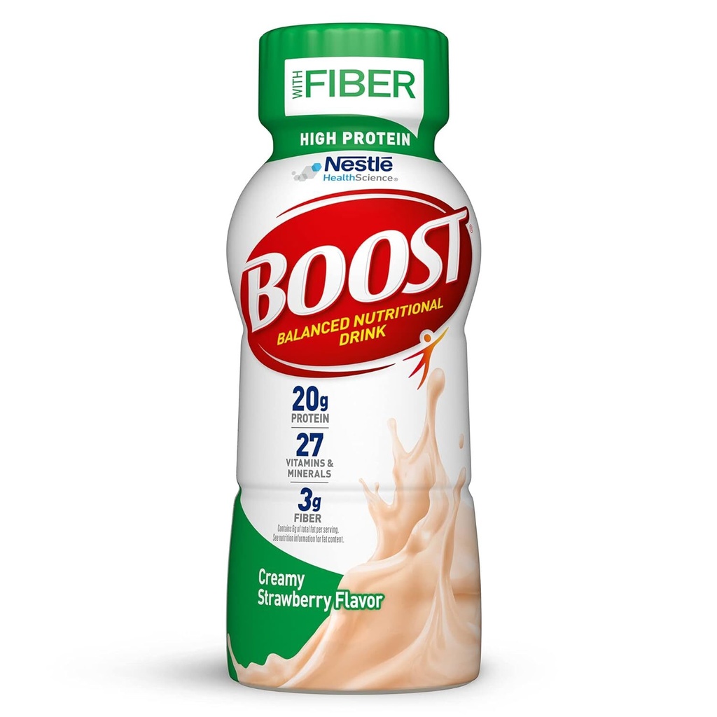 (24 Pack) BOOST High Protein & Fiber Complete Nutritional Drink, Strawberry, 8oz