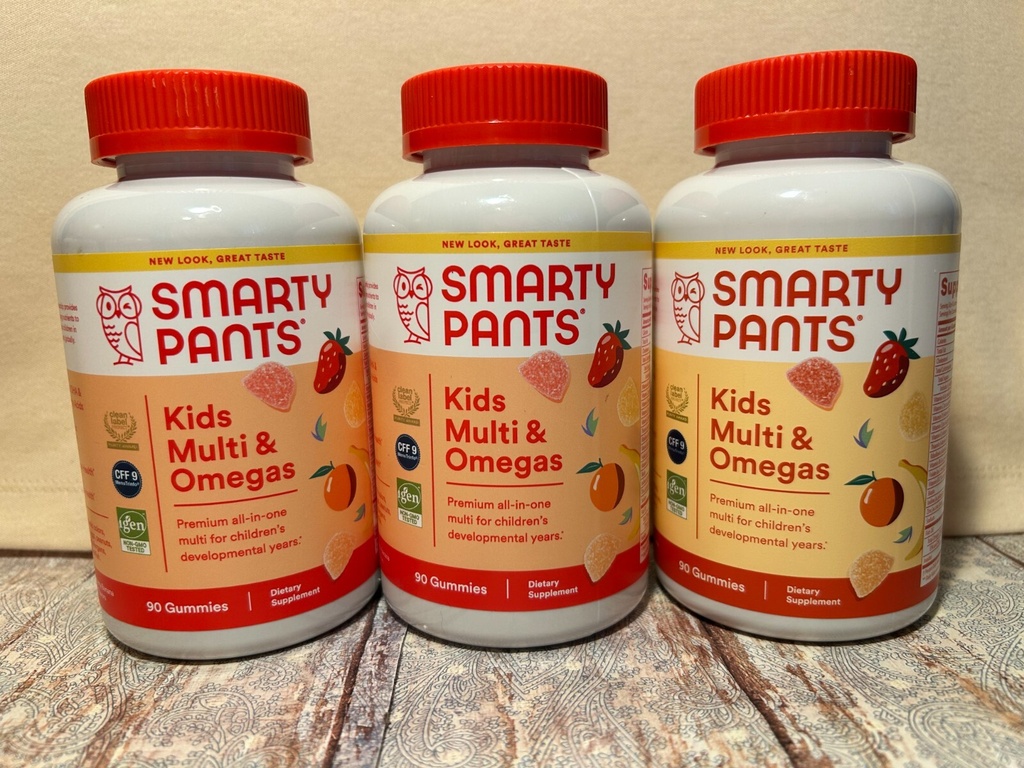 3x Smarty Pants Kids Multi & Omegas 90 Gummies = 270 Fruity Exp. 12/25-08/2026