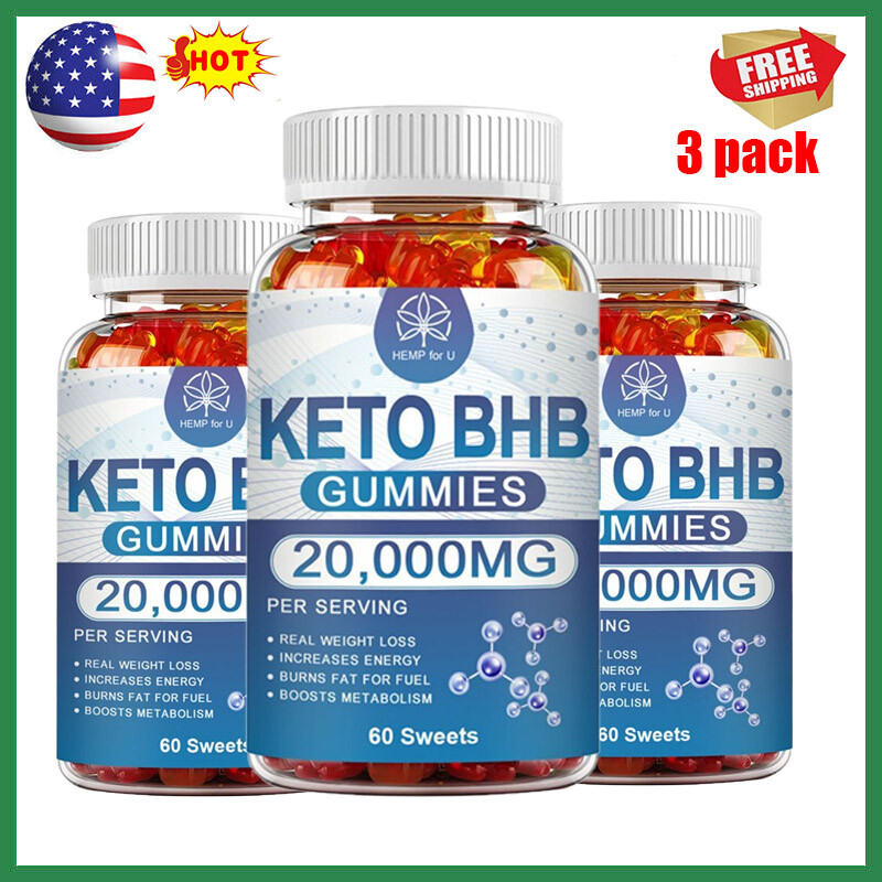 3xKeto BHB Gummies 2000MG Apple Cider Vinegar ACV Weight Loss Fat Burner 60Gummy