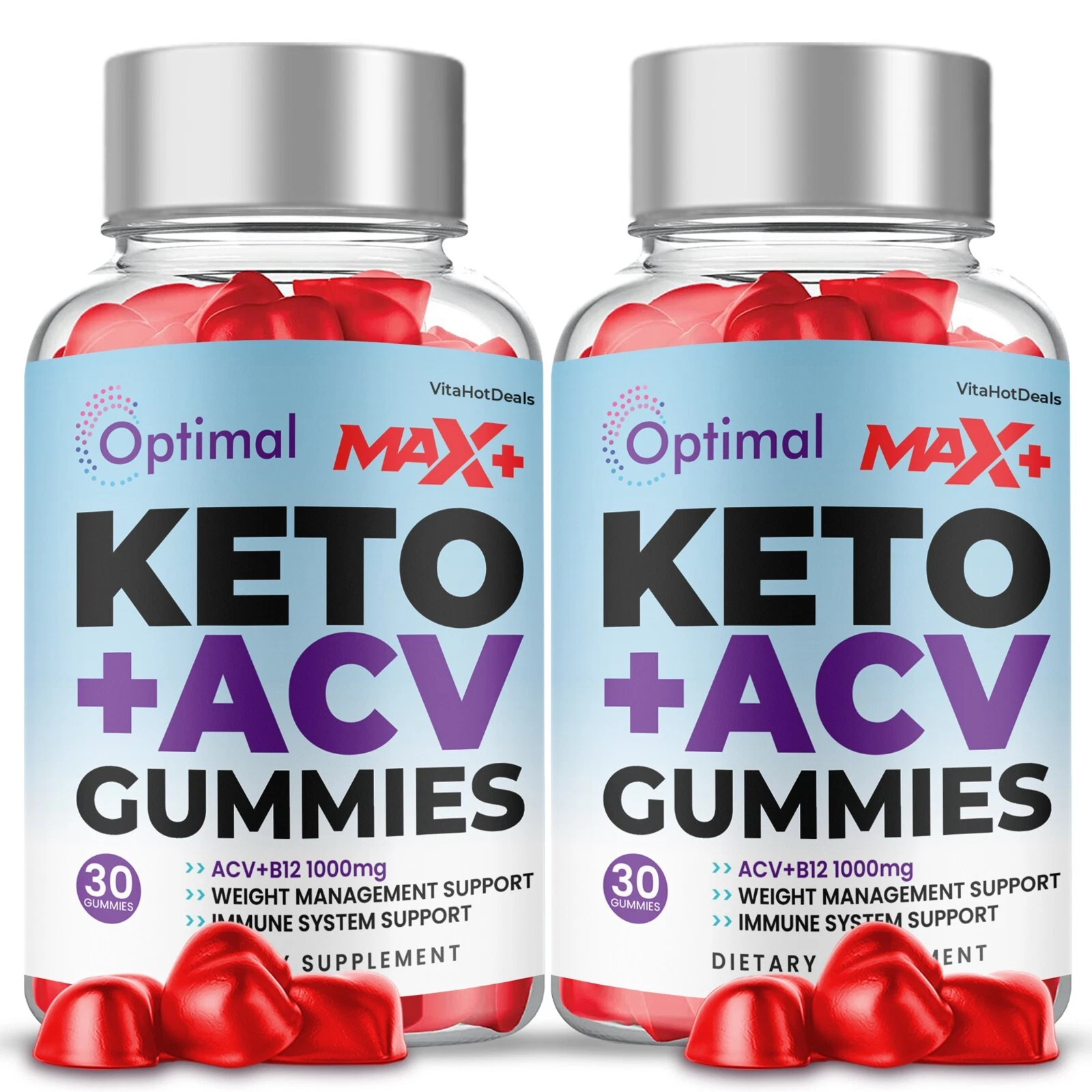 Optimal Max + Keto Gummies, Optimal Maximum Potency ACV Gummies (2 Bottles)
