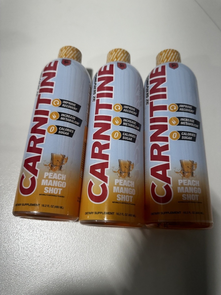 Lot Of 3 Campus Protein Carnitine Peach Mango Shot 32 Servings 16.2 FL OZ.
