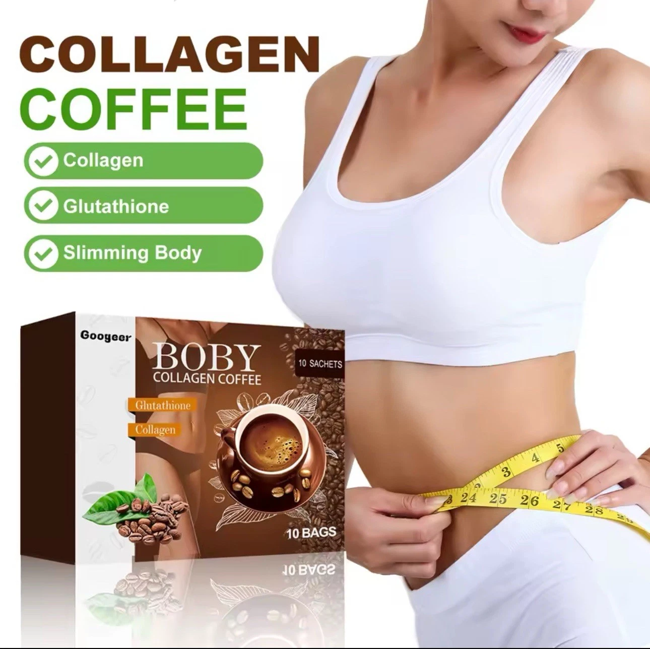 Googeer Collagen Slimming Coffee 10 Bags – Weight Loss, Firming Skin, Detox, Bod