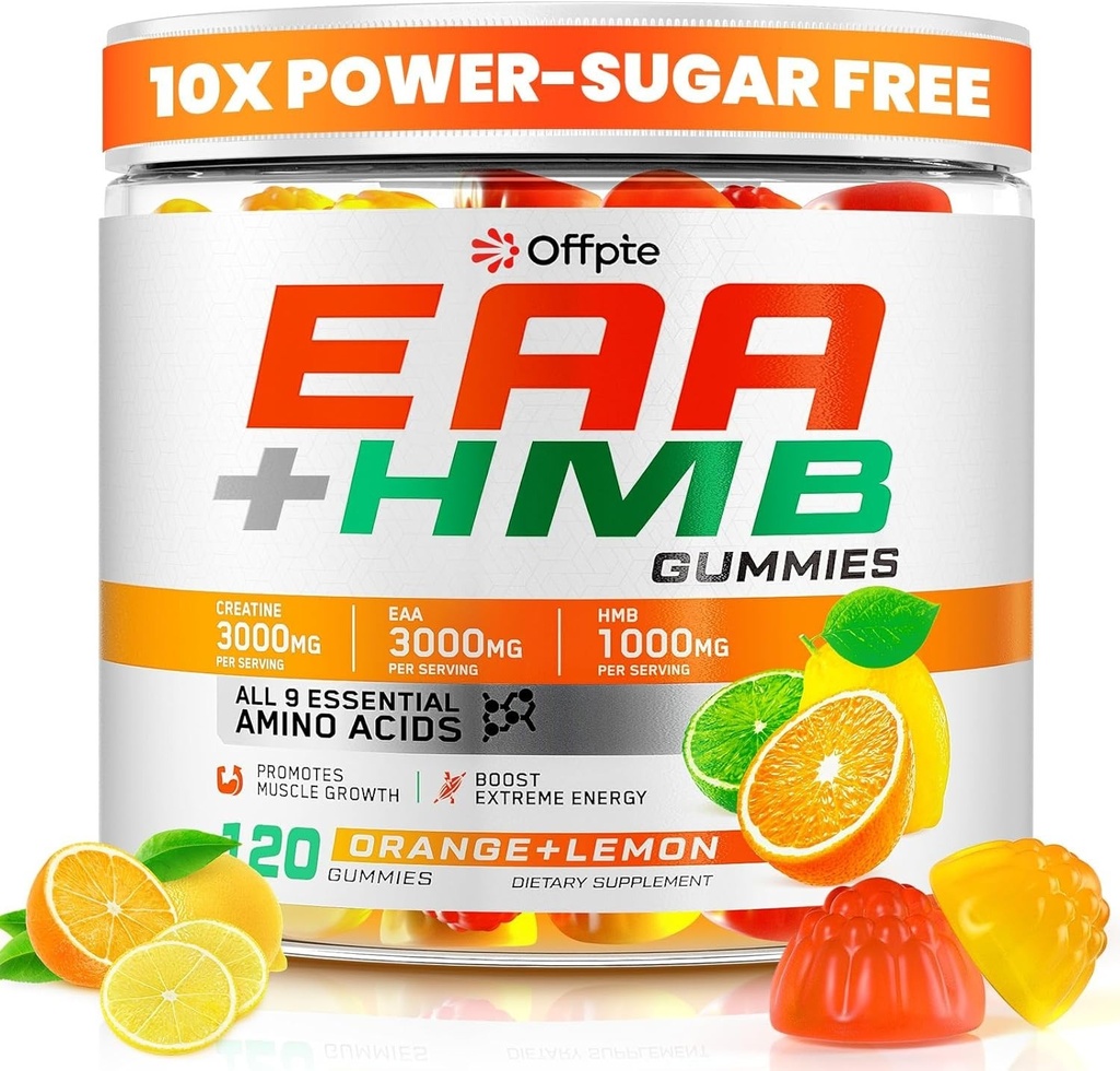 EAA + HMB Gummies for Adults, 120 Ct Essential Aminos Acids (EAA) Supplements