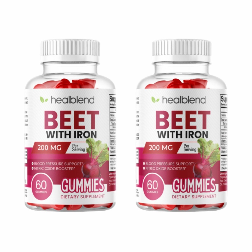 Beet Root Gummies 200mg. Nitric Oxide Booster Beets with Iron for Heart Health
