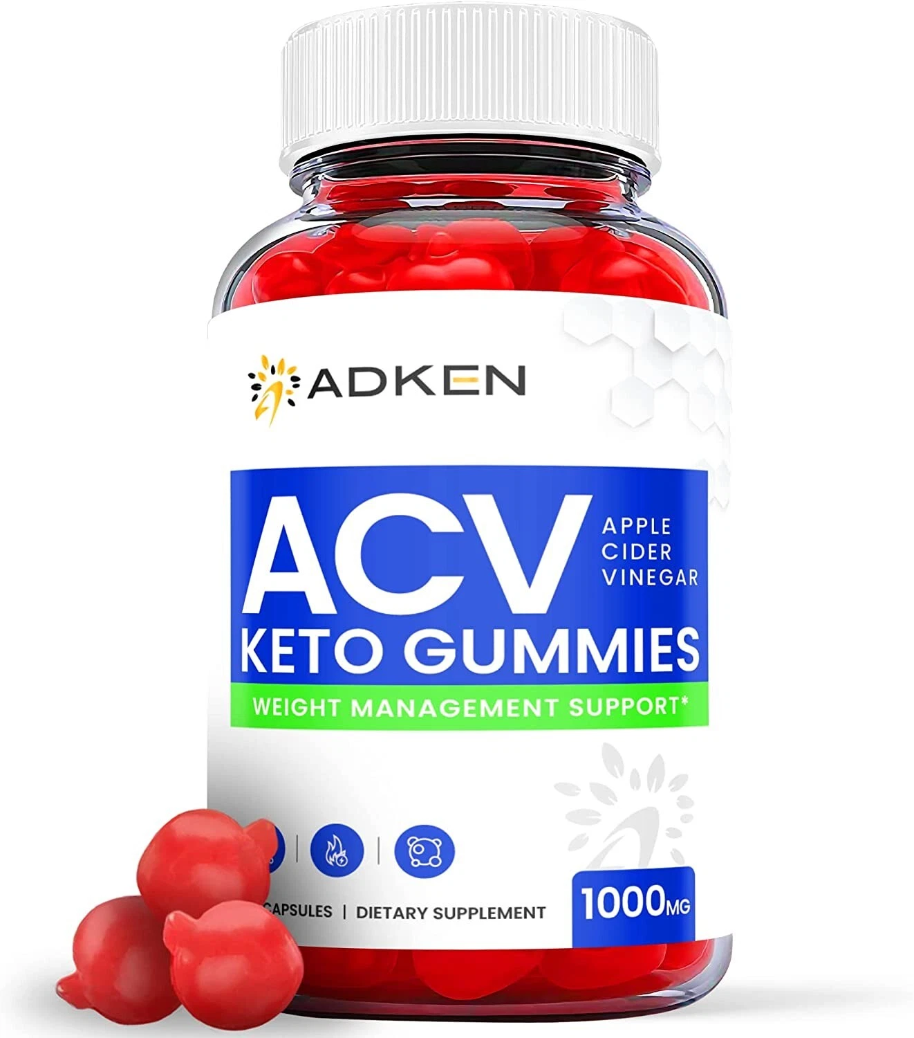 (1 Pack) Adken Keto Gummies - Adken Keto ACV Gummies For Weight Loss - 60 Gums