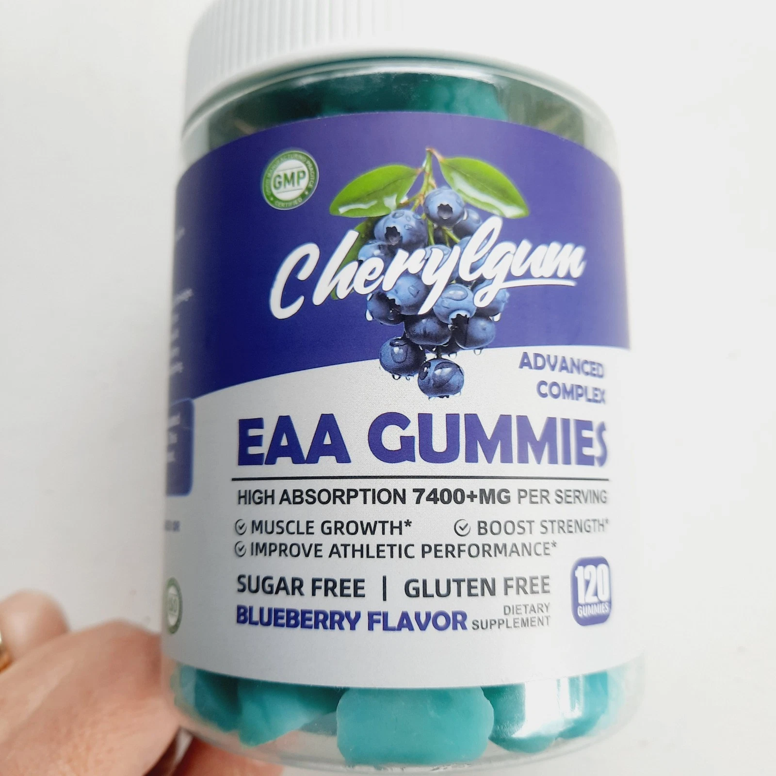 Essential Amino Acids (EAA) Cherylgum Gummies 120 Count (Blueberry), 7400 mg