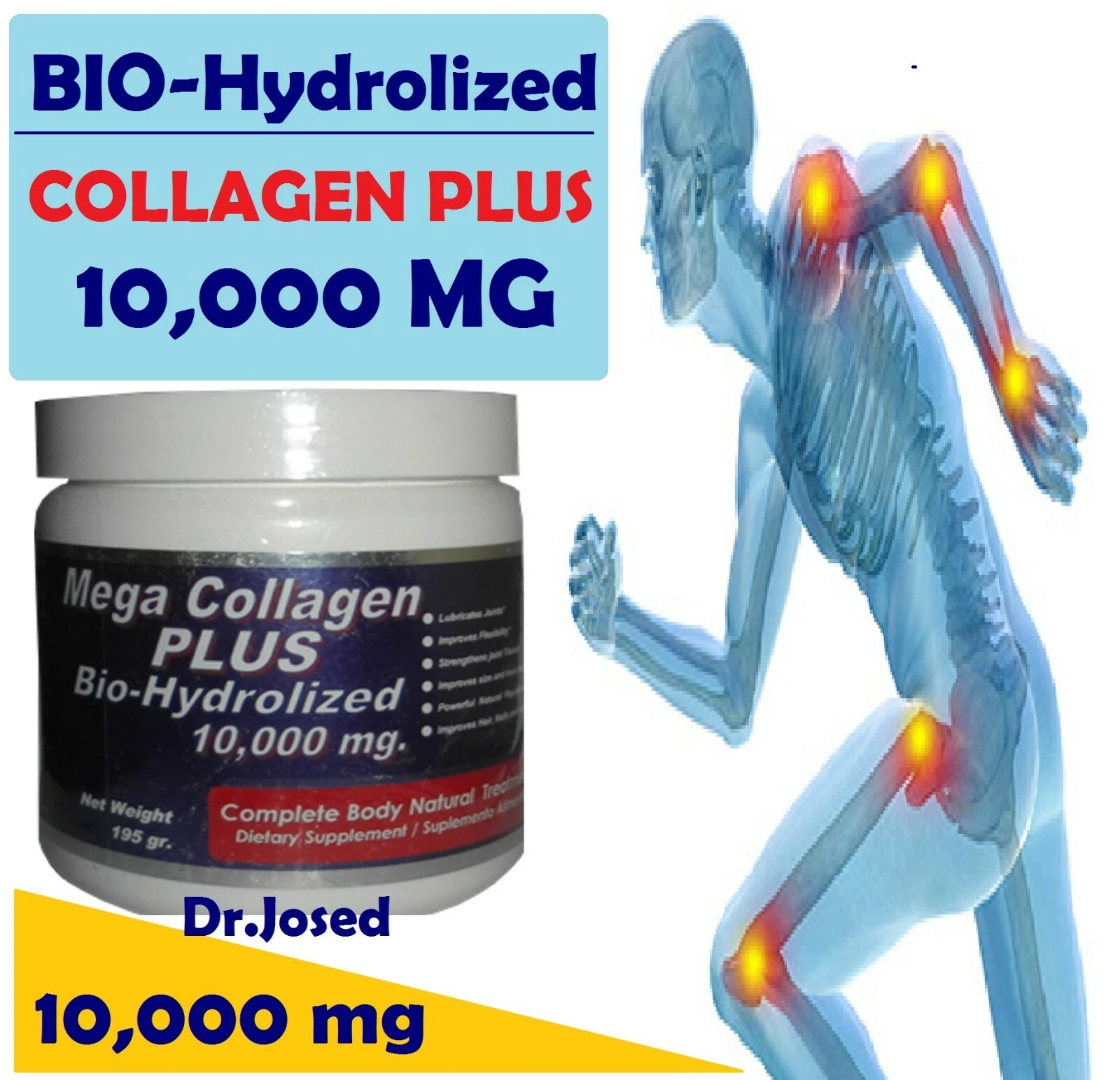 COLLAGEN powder PLUS BIOHYDROLIZED 10000 mg Chondroitin Glucosamine unisex