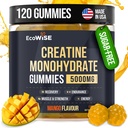 Creatine Monohydrate Gummies 5000 mg, Mango Flavor, 120 Sugar-Free Vegan Chew...