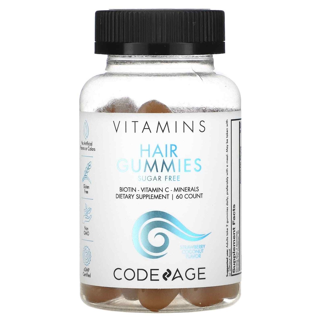 2 X Codeage, Vitamins, Hair Gummies, Sugar Free, Biotin, Vitamin C, Minerals, St