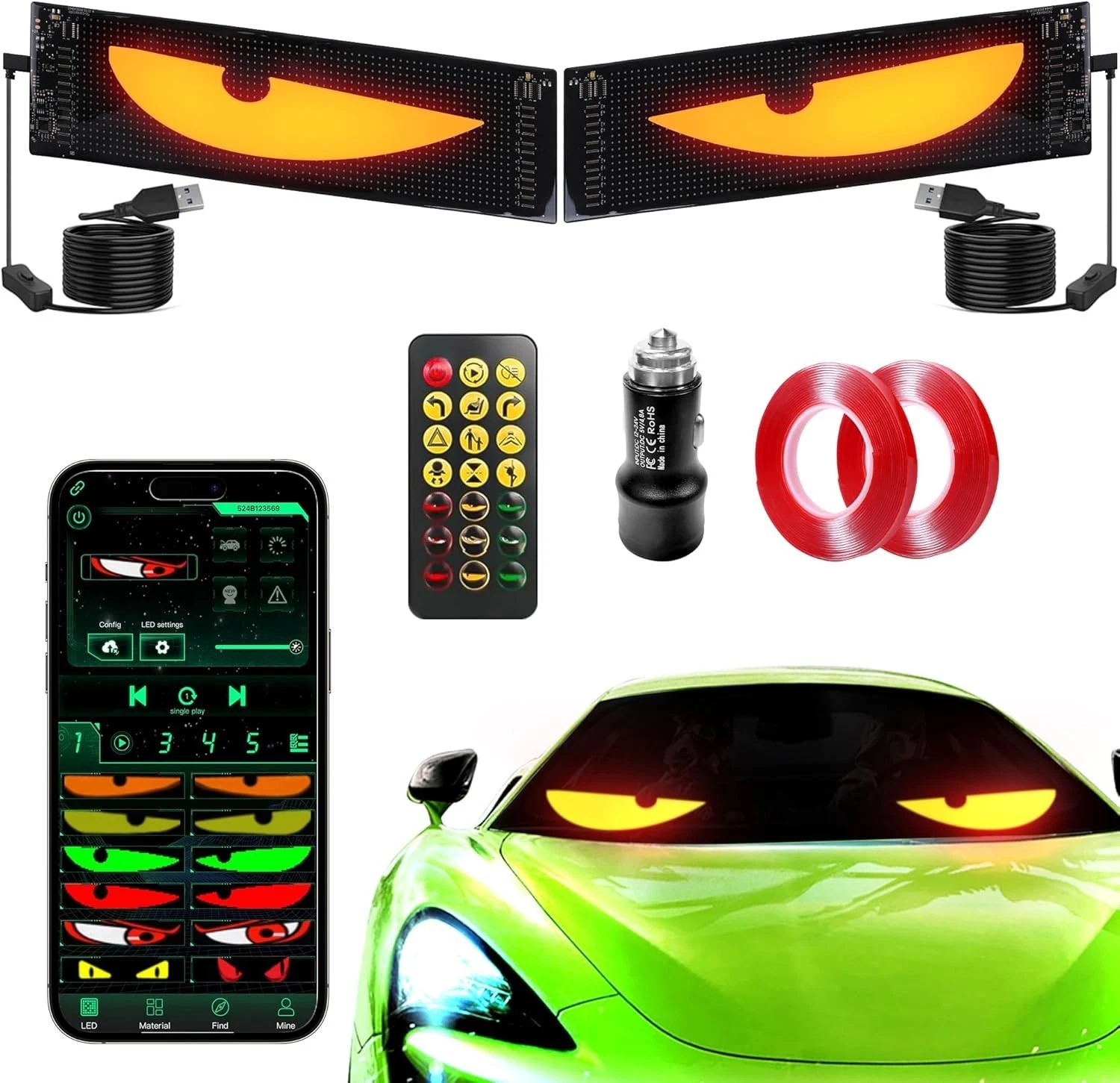 Eye 2-Pack:14"x4.3" Programmable ojos led para carro Windshield Display for Seda
