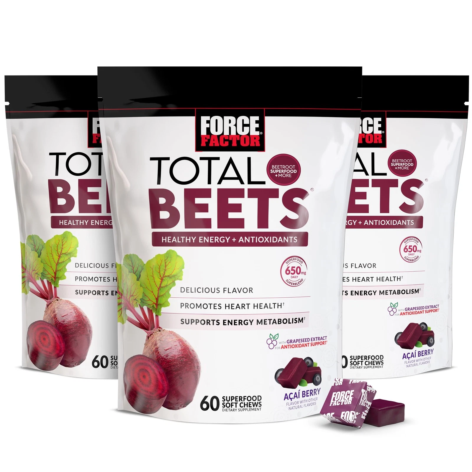 Total Beets Soft Chews with Beetroot, Nitrates, L-Citrulline, Grapeseed Extract,