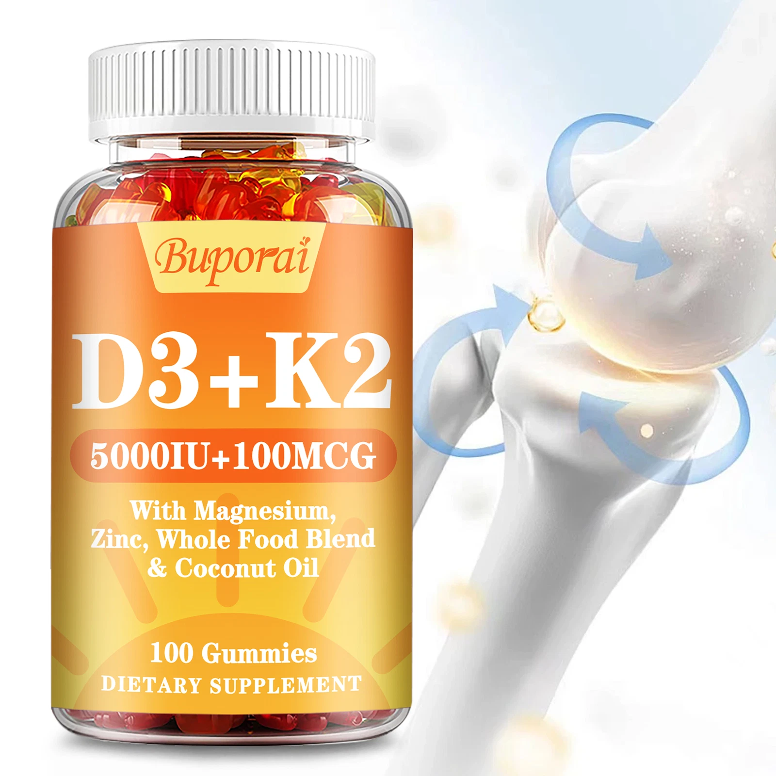 D3 + K2 (5000IU + 100mcg) - Immune Support,Bone Strength Boost,Anti-Inflammatory