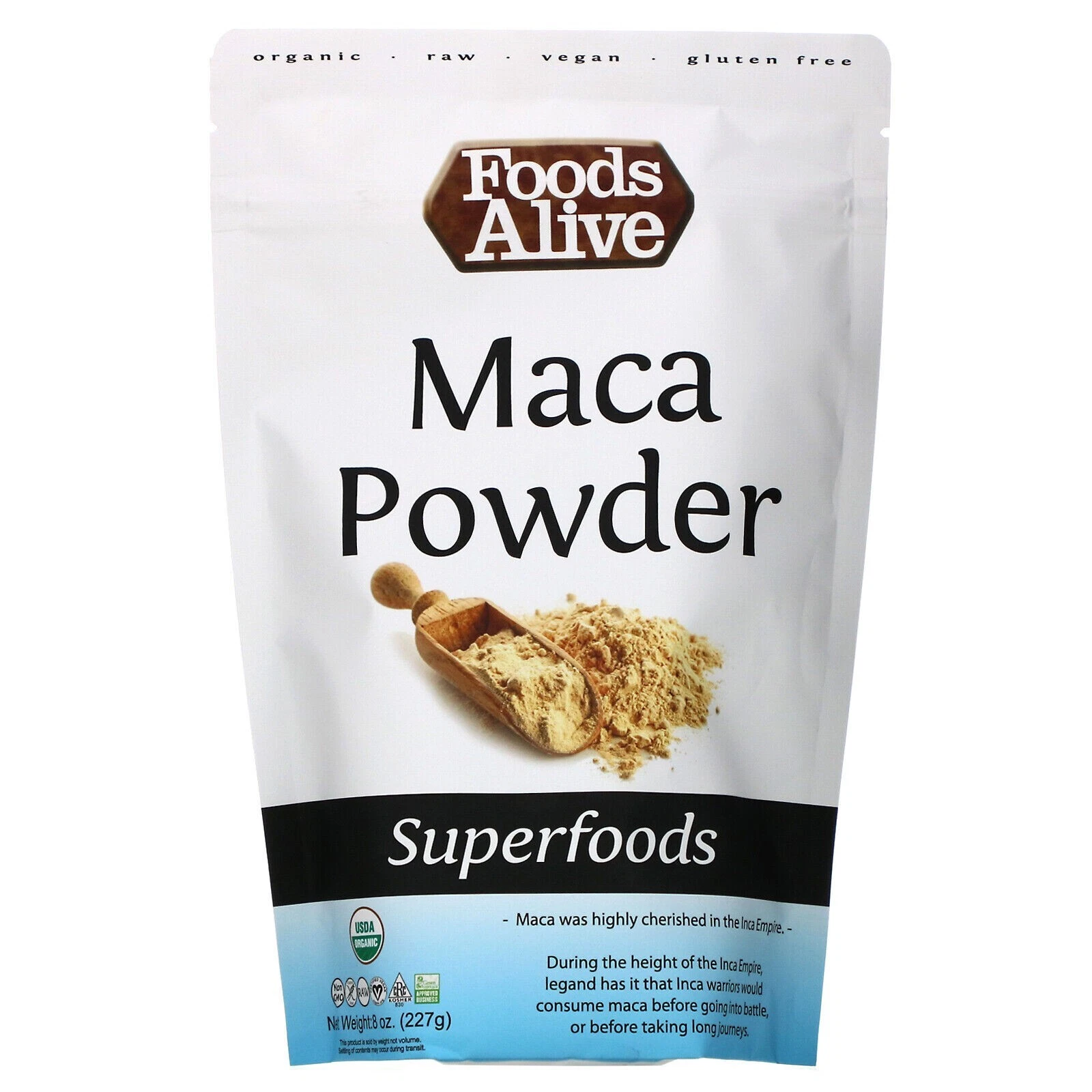 Foods Alive Organic Maca Root Powder Superfood 8oz Bag Supports Hormone Balance