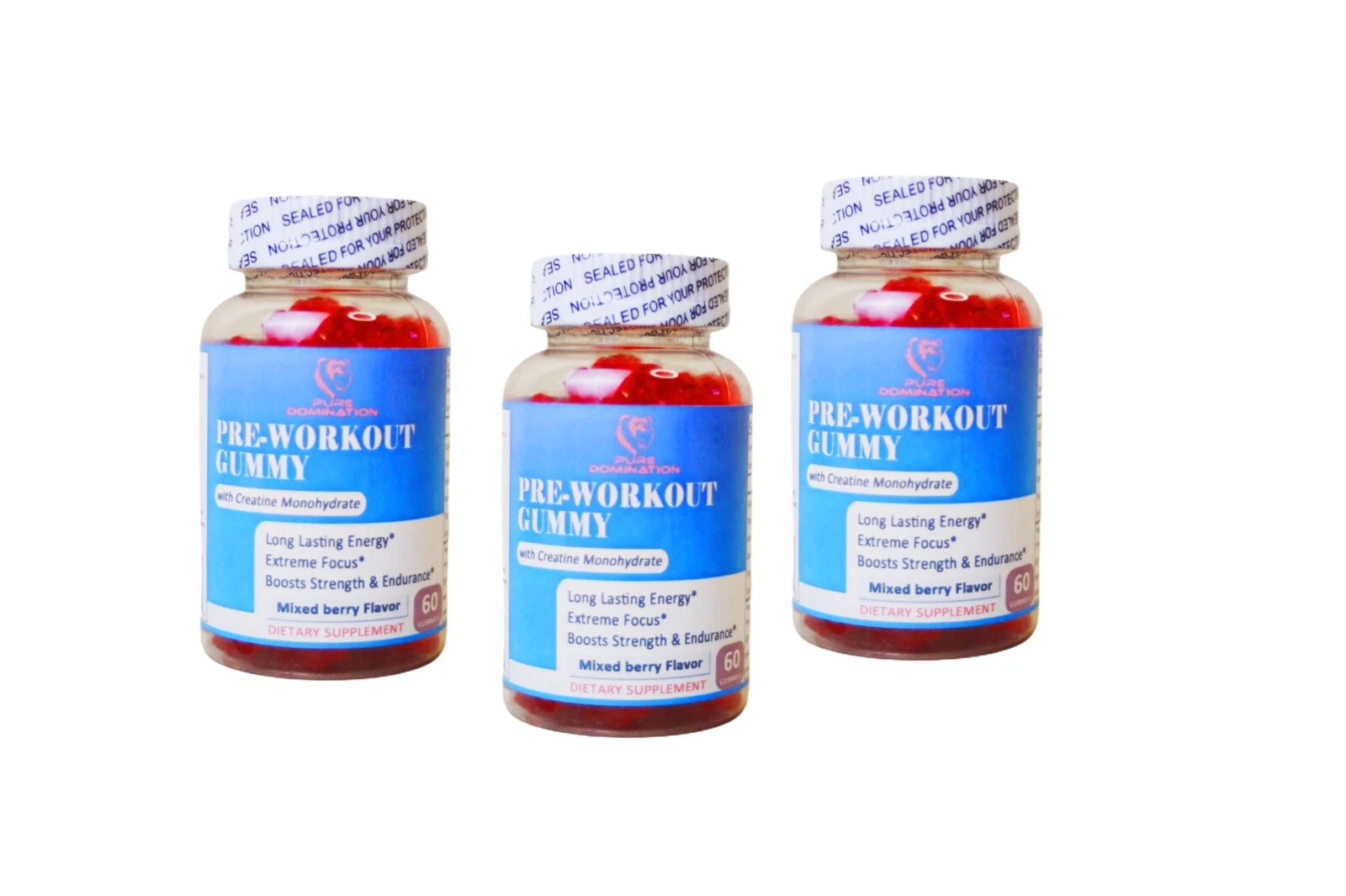 Pure Domination Pre-Workout Gummies 3 Pack With Creatine - 90 Servings