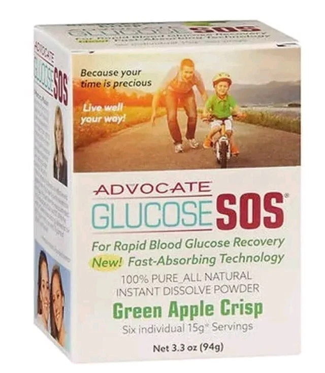 Advocate Glucose SOS Instant Dissolve Powder Green Apple Crisp 3.3 Oz Advoca.260