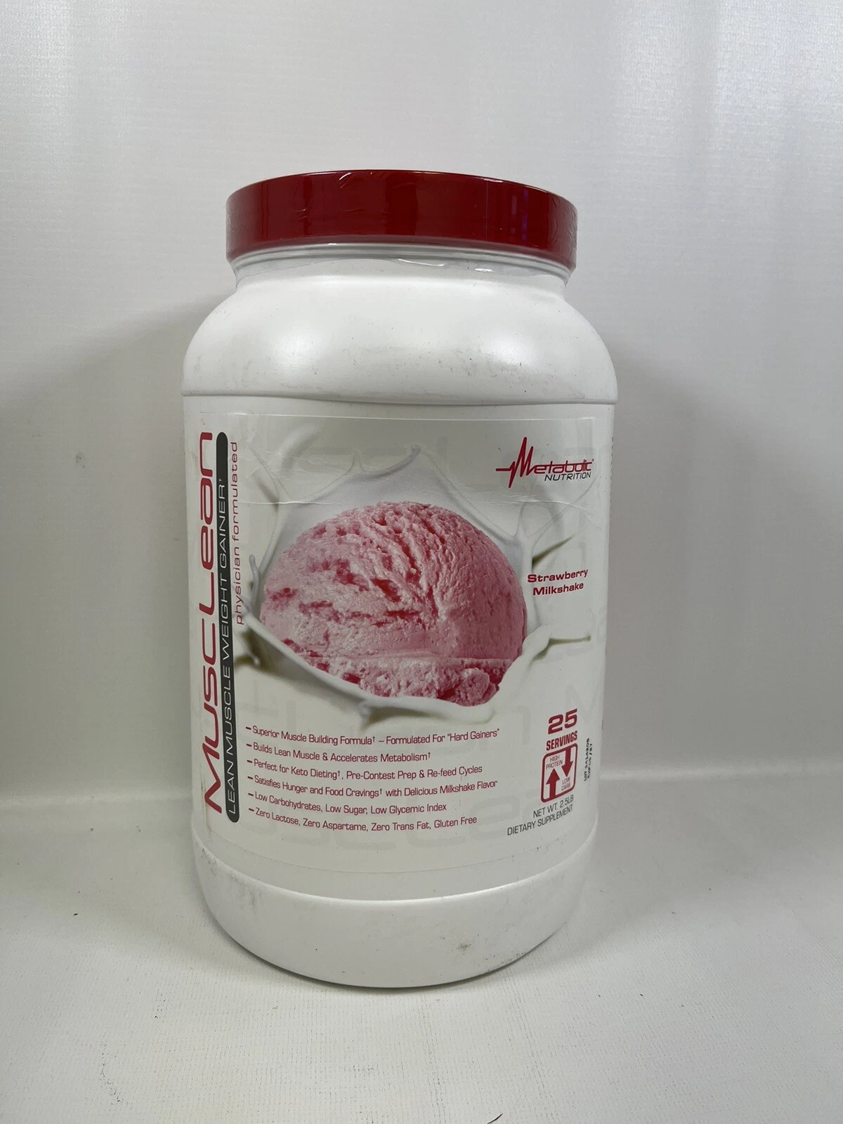 MuscLean, Lean Muscle Weight Gainer, Strawberry Milkshake, 2.5 lb