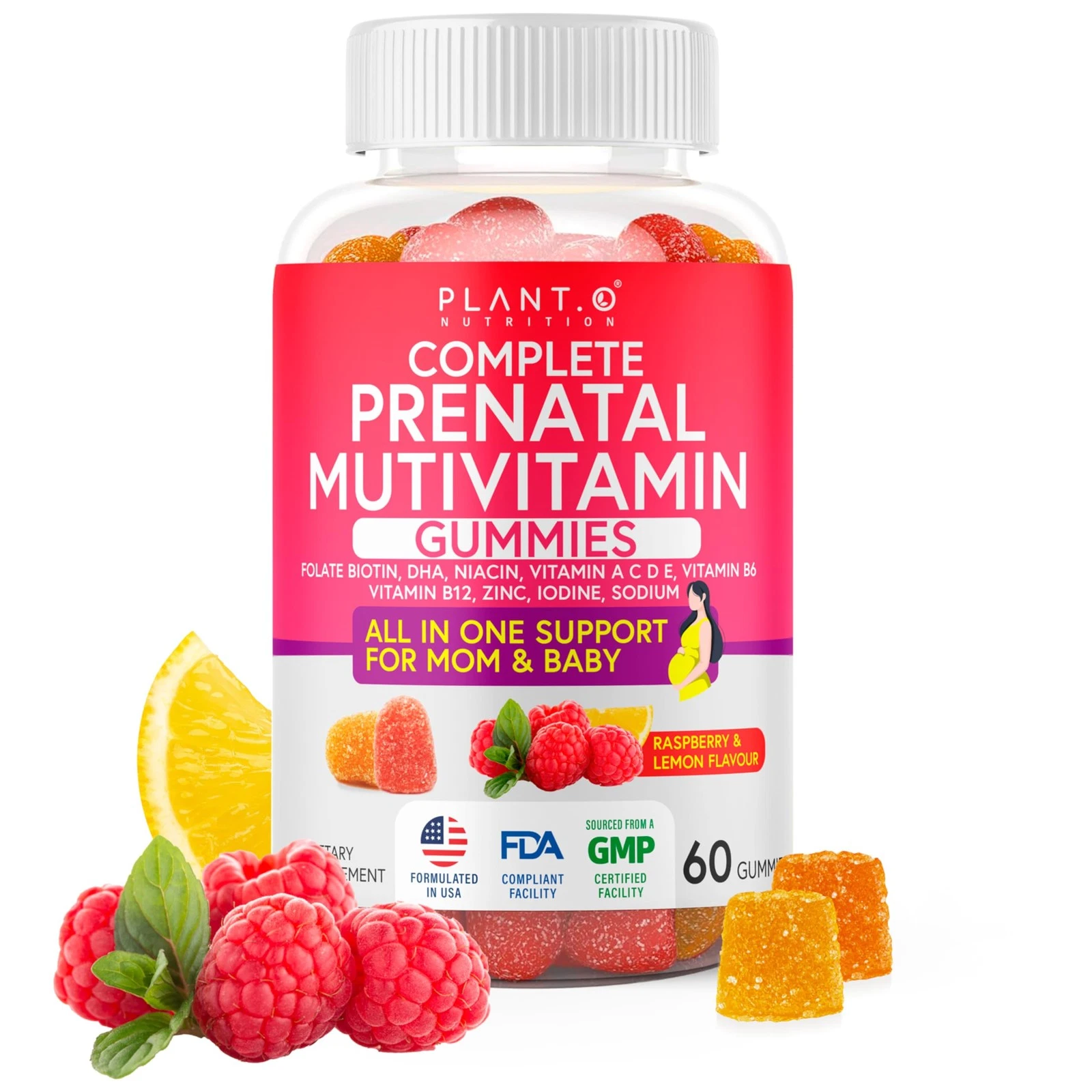 PLANT.O NUTRITION Prenatal Gummies for Women with DHA, Folate, Vitamin B C D |