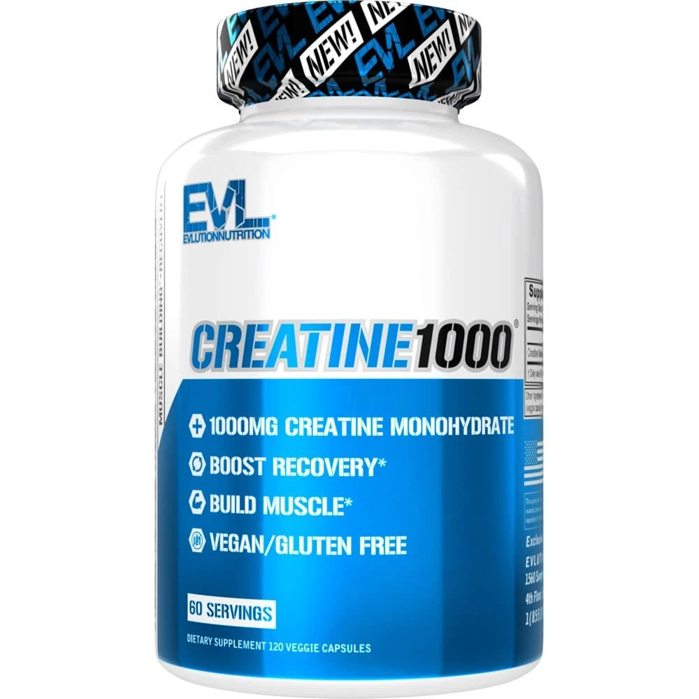 Evlution Pure Creatine Monohydrate Capsules 1000mg Pre and Post Workout