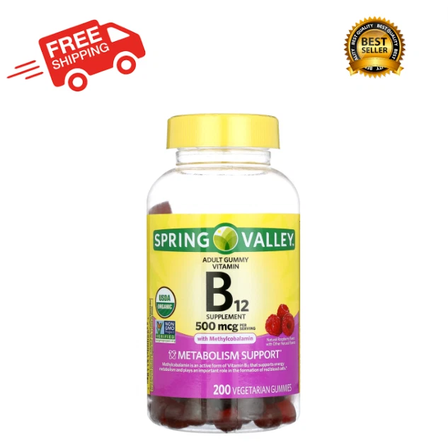 Spring Valley Non GMO Vitamin B12 Vegetarian Gummies, Raspberry, 500 mcg, 200 CT