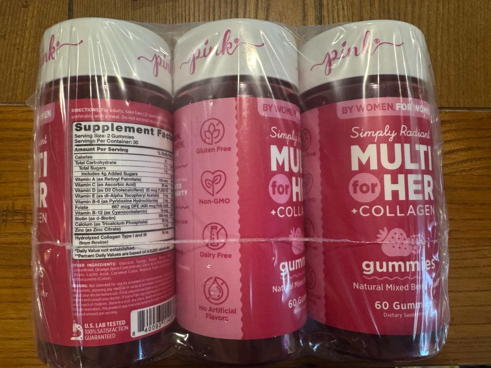 3 BOTTLES PINK SIMPLY RADIANT MULTI FOR HER COLLAGEN GUMMIES 60CT EACH EXP 7/25