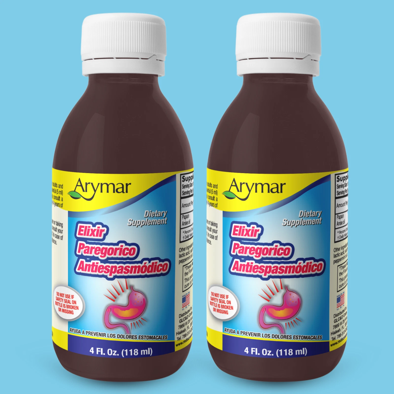 Arymar Elixir Paregorico Antiespasmodico, Digestive Support, 4 fl oz (2-Pack)