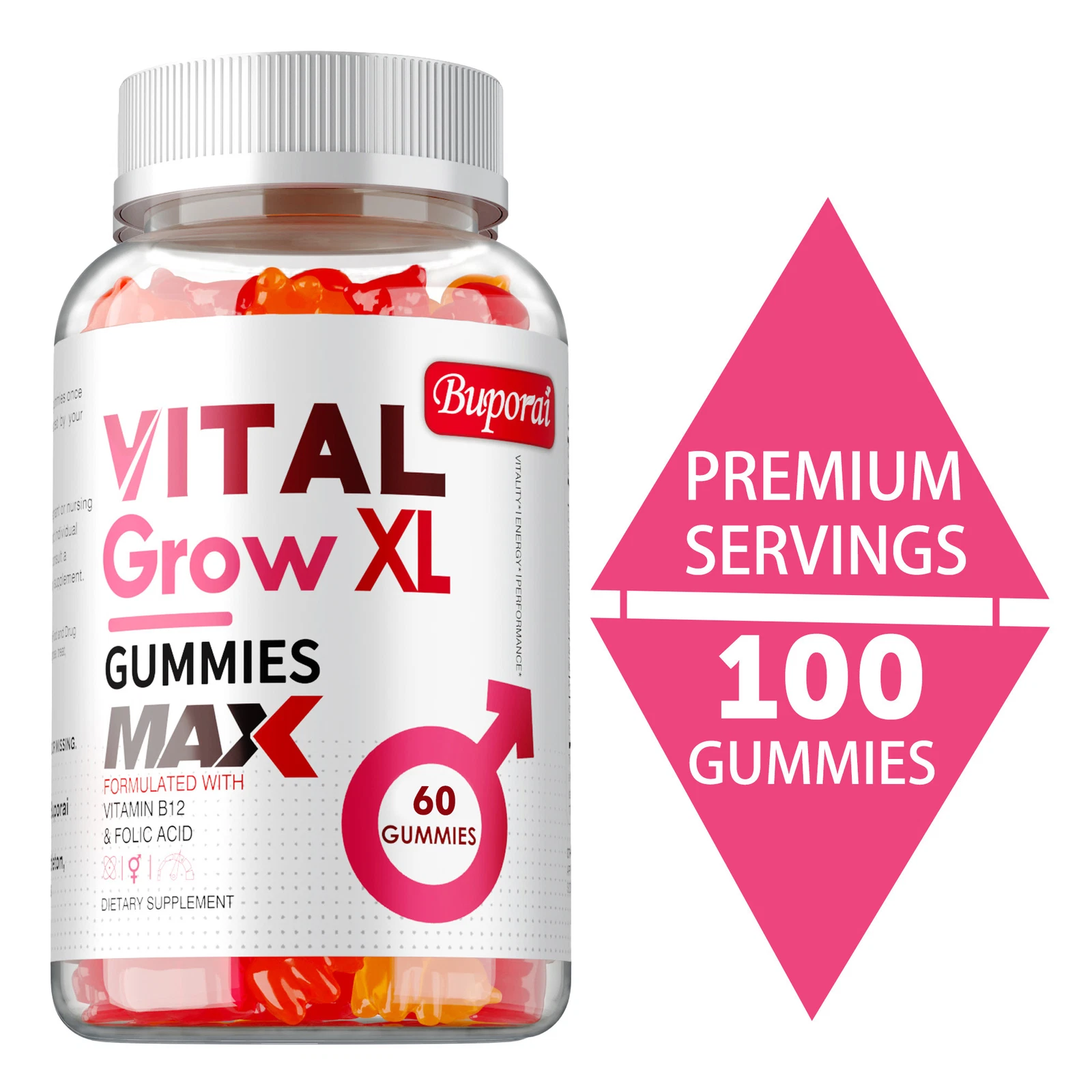 Vital Grow XL Male Gummies - Testosterone Booster,Energy, Men's Muscle Health