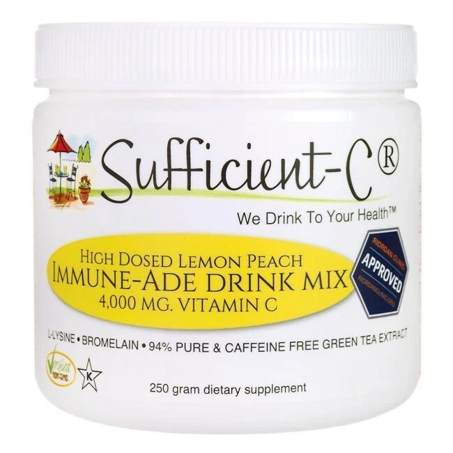 Sufficient-C® - 250 Grams - Lemon Peach Immune-Ade Drink Mix - 4,000 mg Vit C