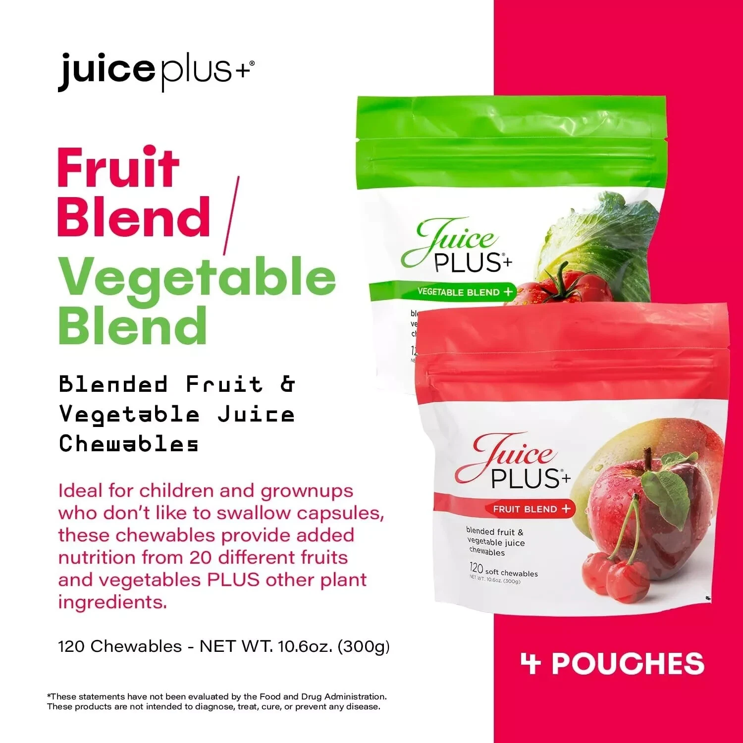 JUICE PLUS+ 480 Blended Fruit & Veggie Gummies: 2 Fruit & 2 Vegetable EXP 5/2025