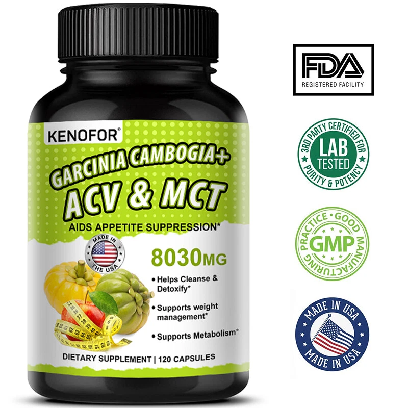 Garcinia Cambogia w/ Apple Cider Vinegar & Black Pepper, ACV Fat Burner Capsules