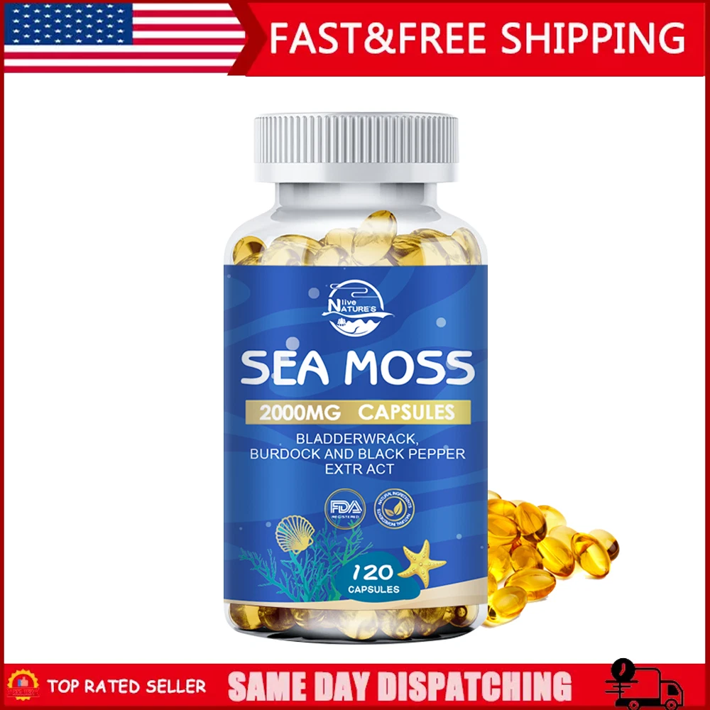 Organic Sea Moss Capsules 2000mg,Irish Moss, w/ Bladderwrack Dietary Supplement