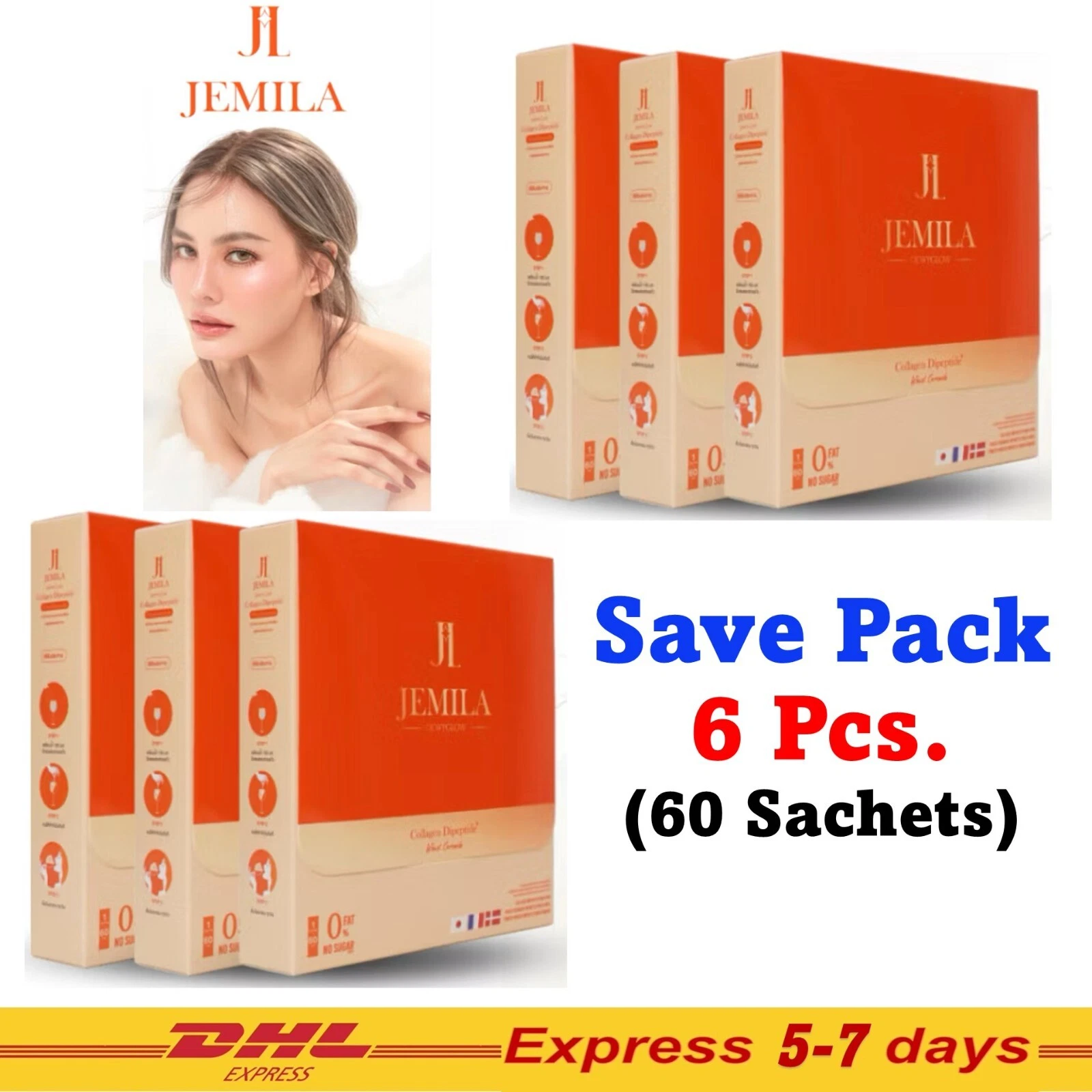 6x JEMILA Dewyglow Collagen Dipeptide Powder Drink Anti Aging Wrinkles Skin