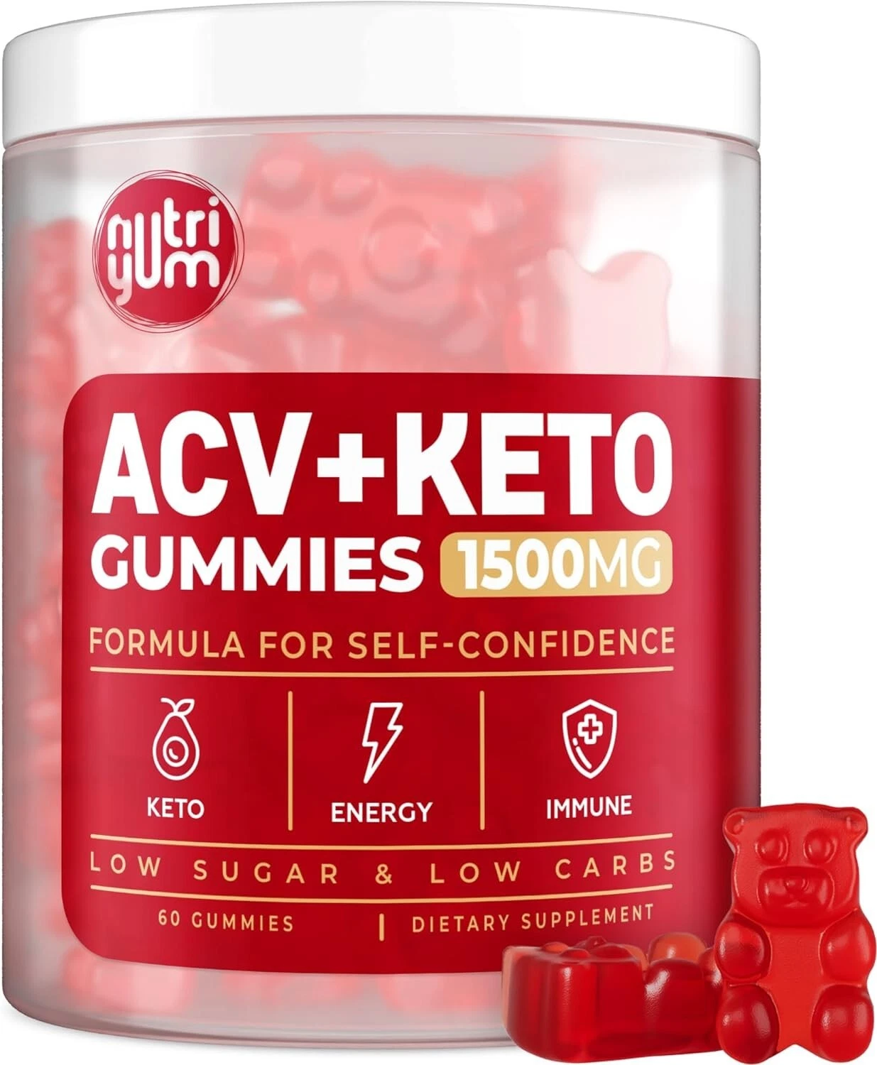 nutriyum ACV Keto Gummies 1500 mg Low Carb 60 Count Exp 07/2025 Free Shipping