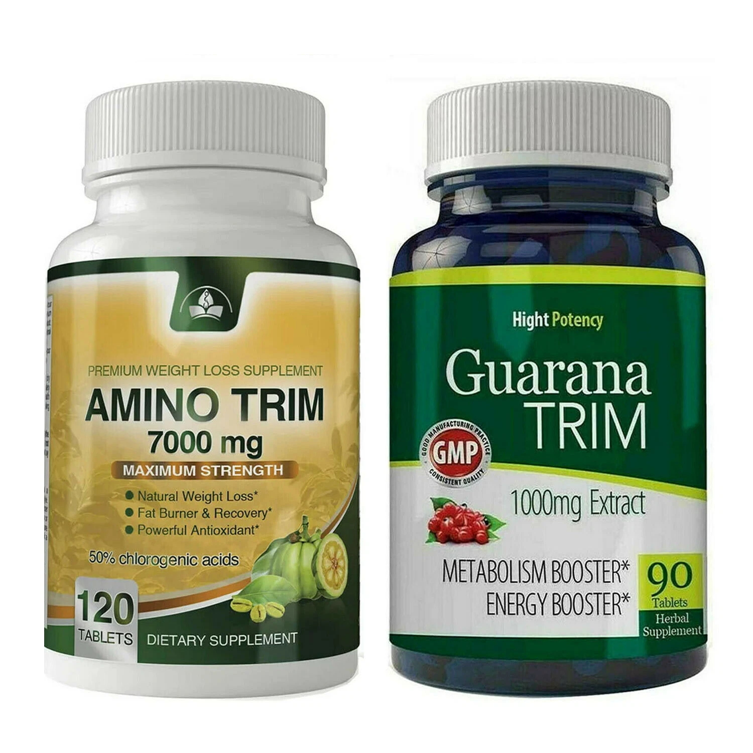 Amino Trim Weight Loss Diet & Guarana Extract Metabolism Energy Booster Capsules