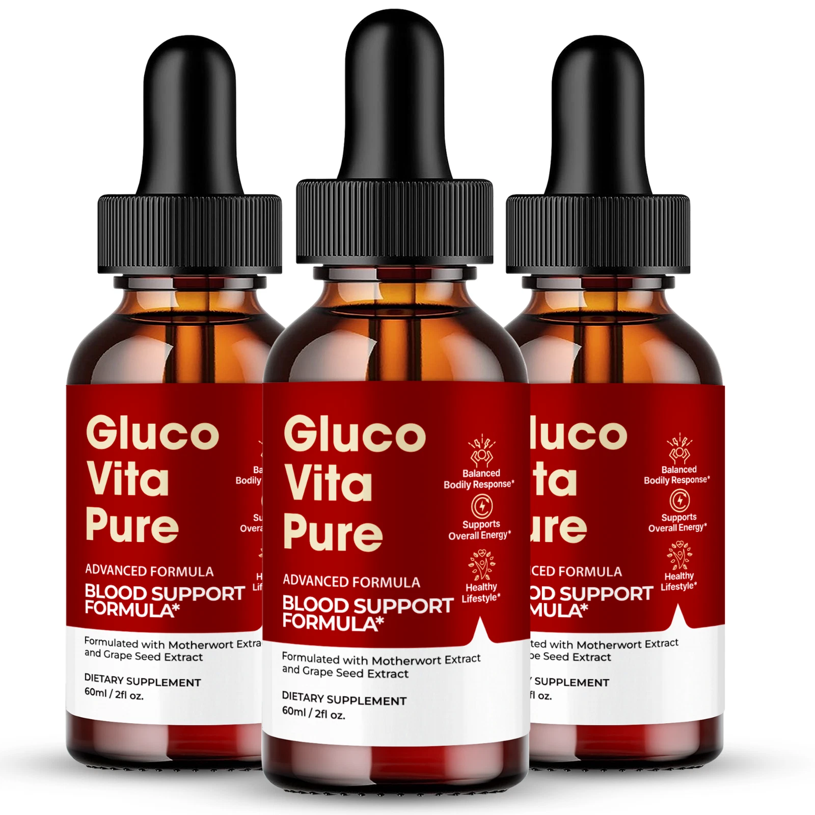 (3 Pack) Gluco Vita Pure Drops, GlucoVita Pure Blood Formula Support Drops