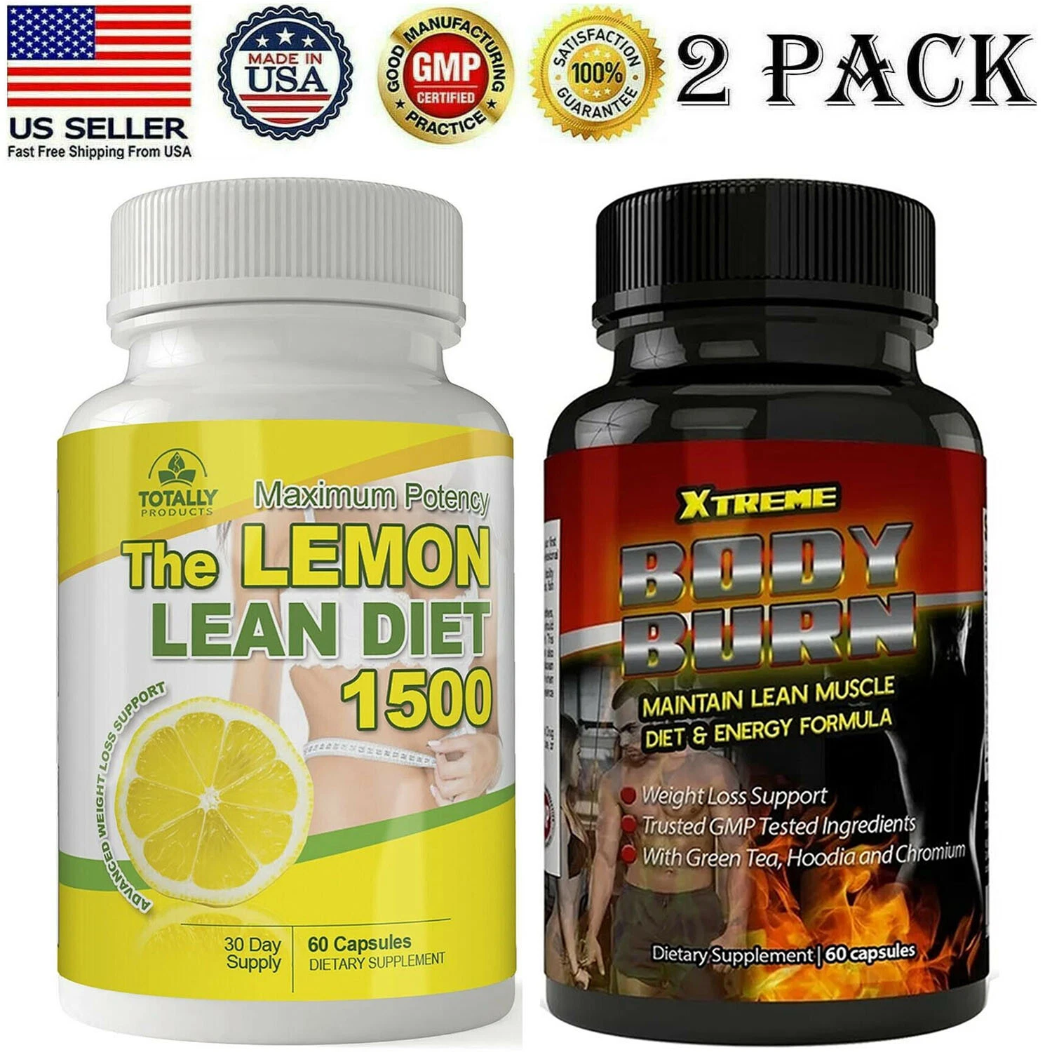 Lemon Lean Diet & Xtreme Body Burn Weight Loss Fat Burner Dietary Capsules Combo