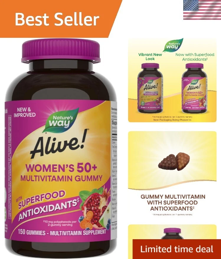 Alive! Women’s 50+ Daily Gummy Multivitamins - Supports Heart, Brain & Bones