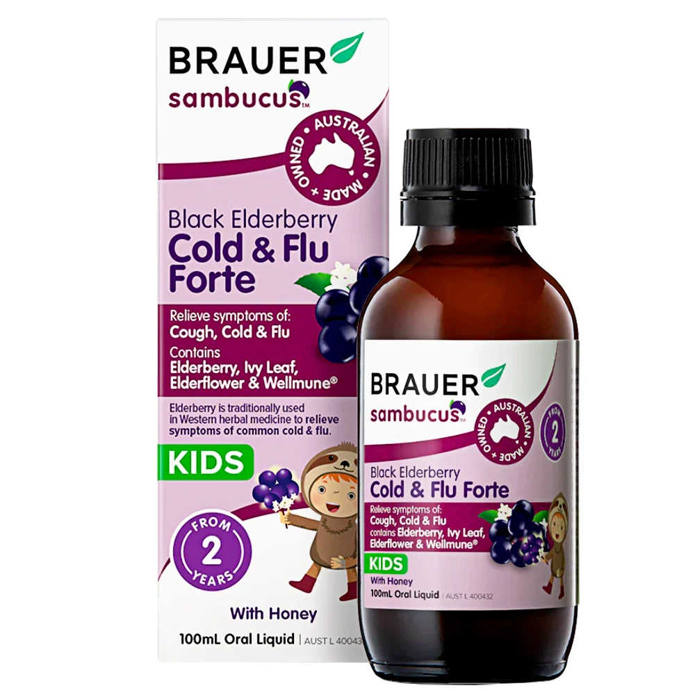 Brauer Sambucus Cold & Flu Forte Kids Oral Liquid 100mL Black Elderberry 2 Years