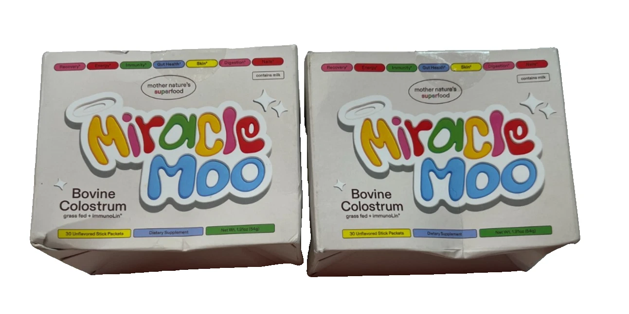 2x Miracle Moo Bovine Colostrum Dietary Supplement, 30 Unflavored Sticks 6/27
