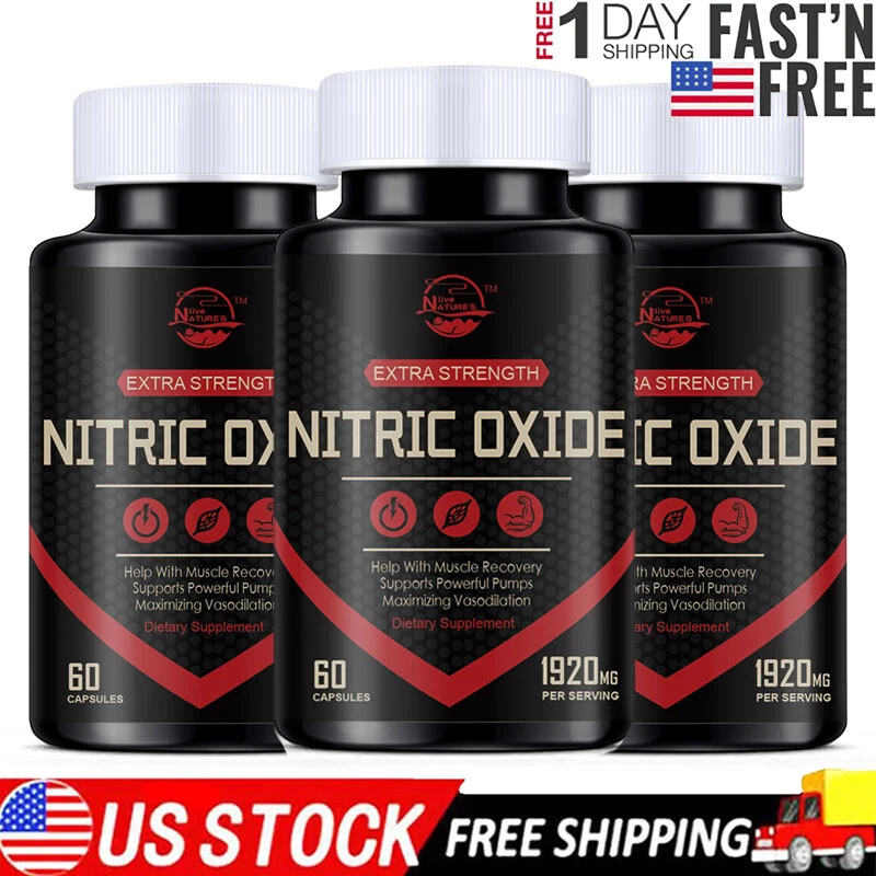Nitric Oxide L-Arginine Tablets, 3 x 60Pills, Pre Workout+Testosterone Booster