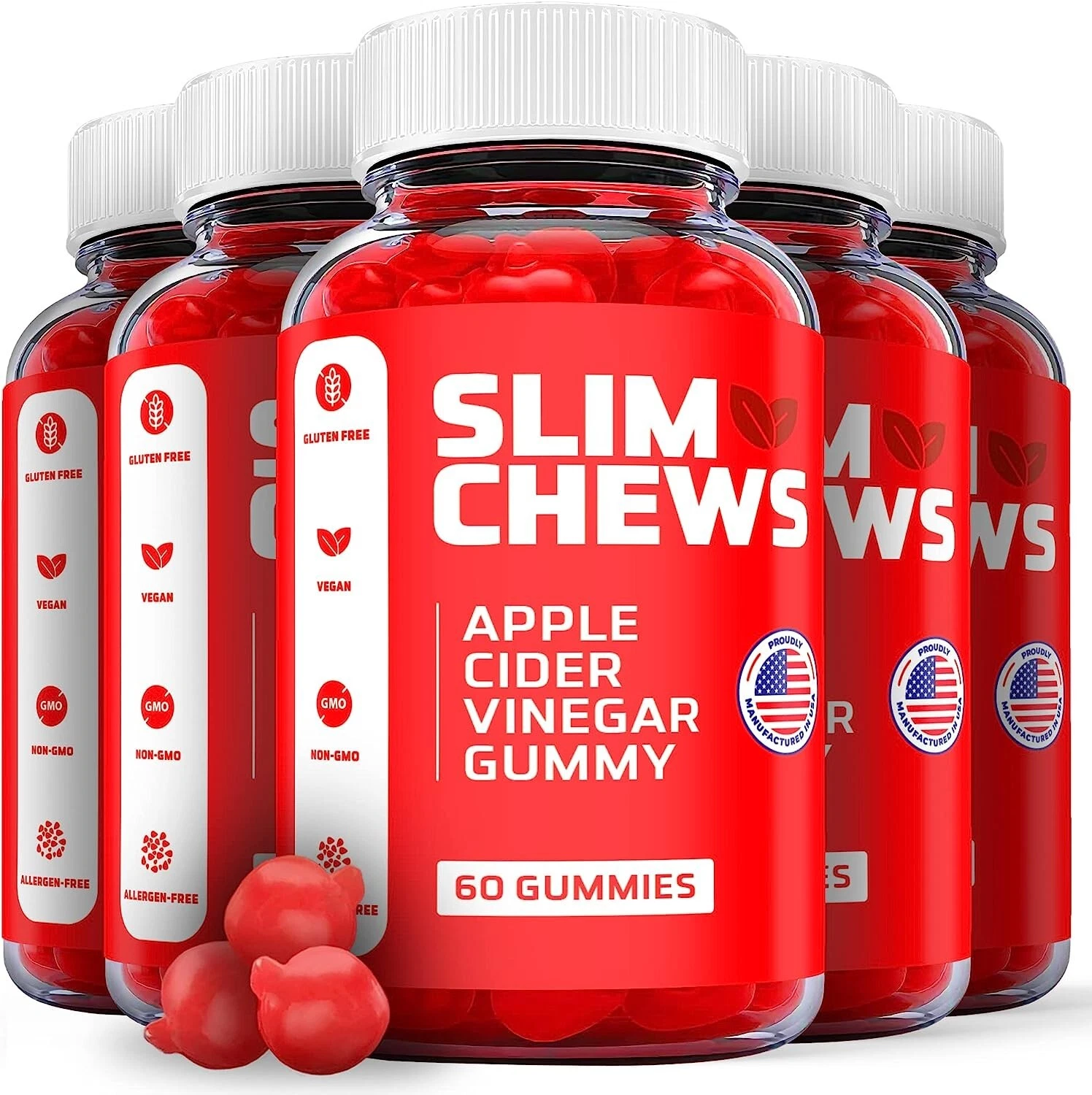 5 Pack - Slim Chews ACV Keto Gummies - Vegan, Weight Loss Supplement-300 Gummies