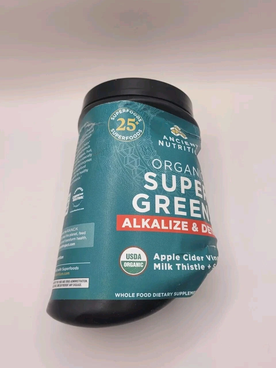 Ancient Nutrition Organic Super Greens Alkalize & Detox 7.5oz Powder - Dented