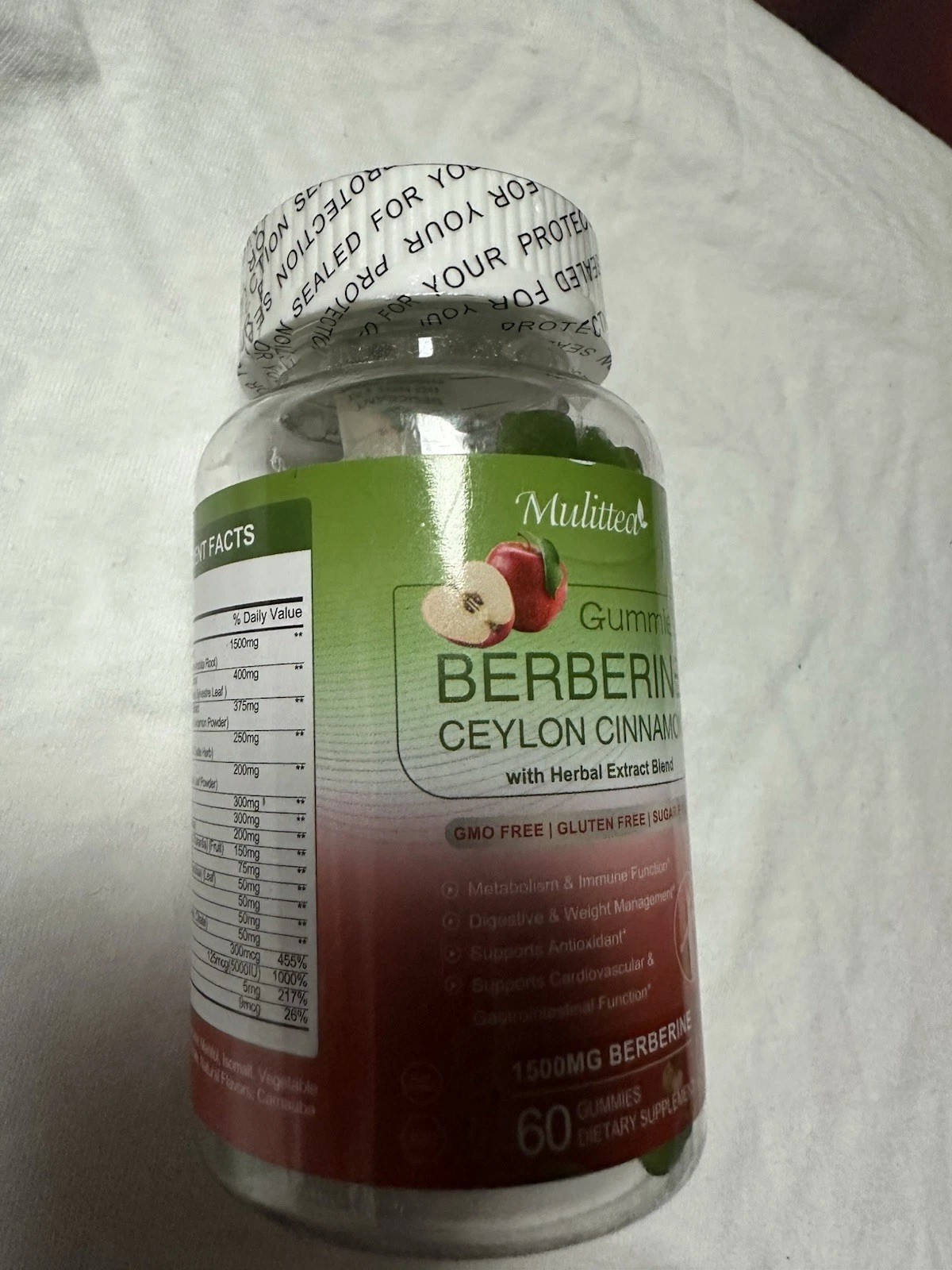 Mulittea Berberine 1500mg Plus Organic Ceylon Cinnamon - 60 Gummies 7/25