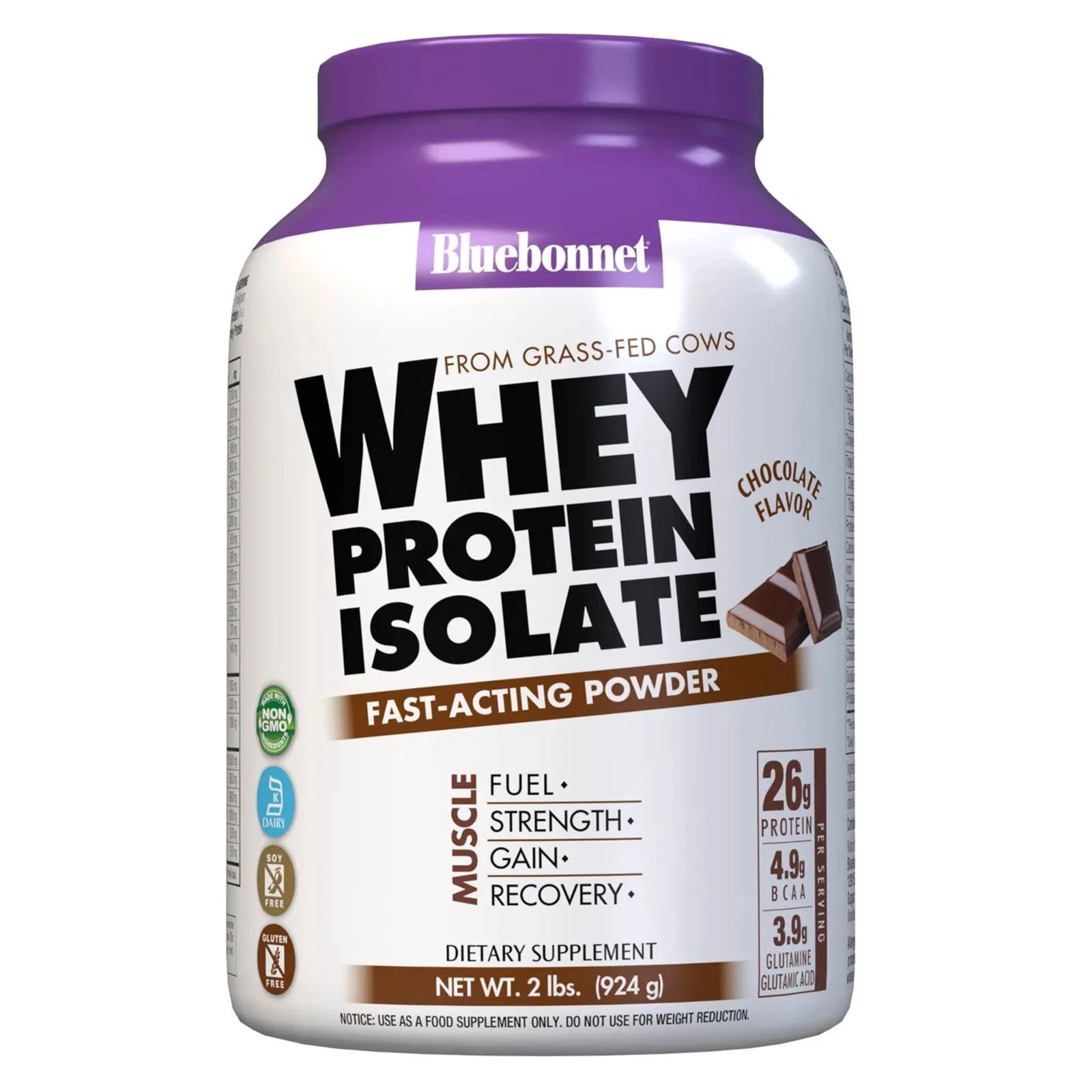 Bluebonnet Whey Protein Isolate Powder Chocolate 2 lbs