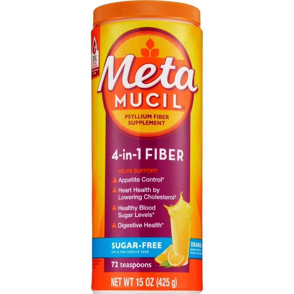 Metamucil Fiber, 4-in-1 Psyllium Fiber Supplement, Sugar-Free Powder, Orange
