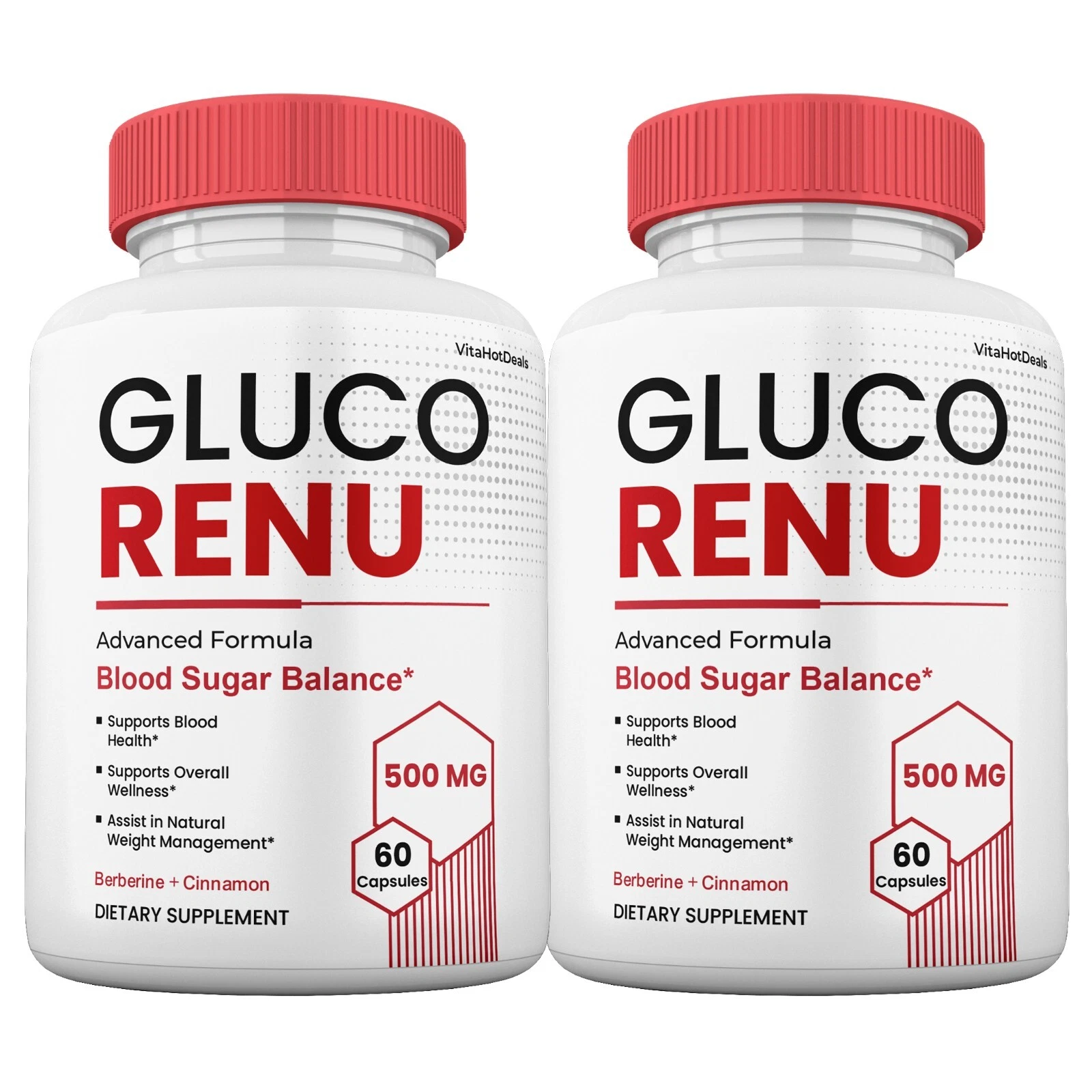 Gluco Renu Capsules, Max Strength Formula, GlucoRenu Blood Supplement (2 Pack)