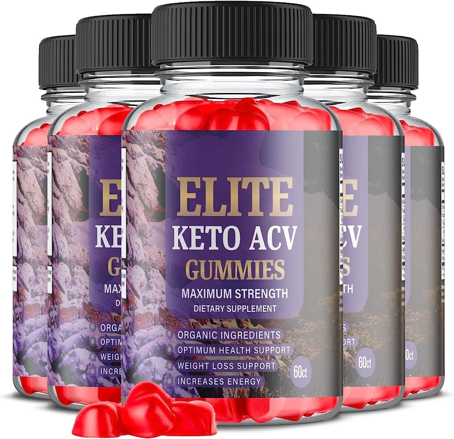 5 Pack - Elite Keto ACV Gummies - Vegan, Weight Loss Supplement - 300 Gums