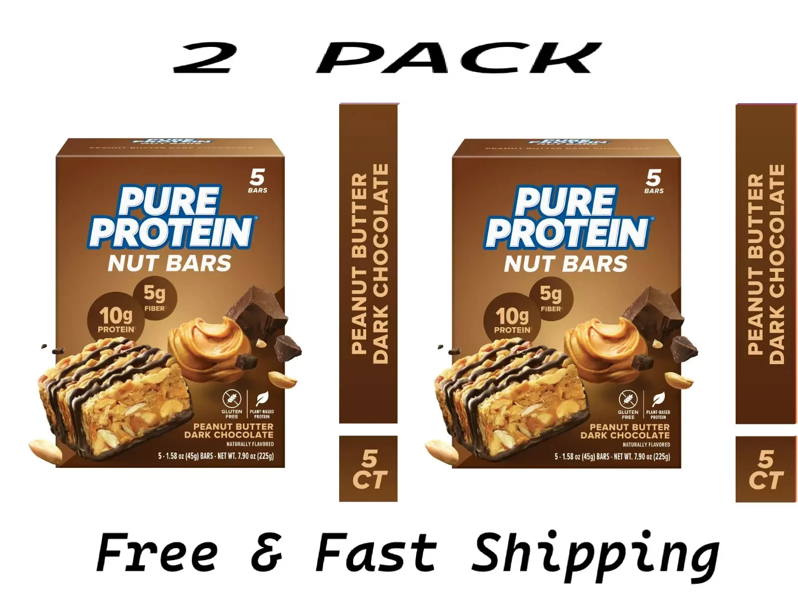 Pure Protein Nut Bars,High Protein,Peanut Butter Dark Chocolate, 5 Ct(PACK OF 2)