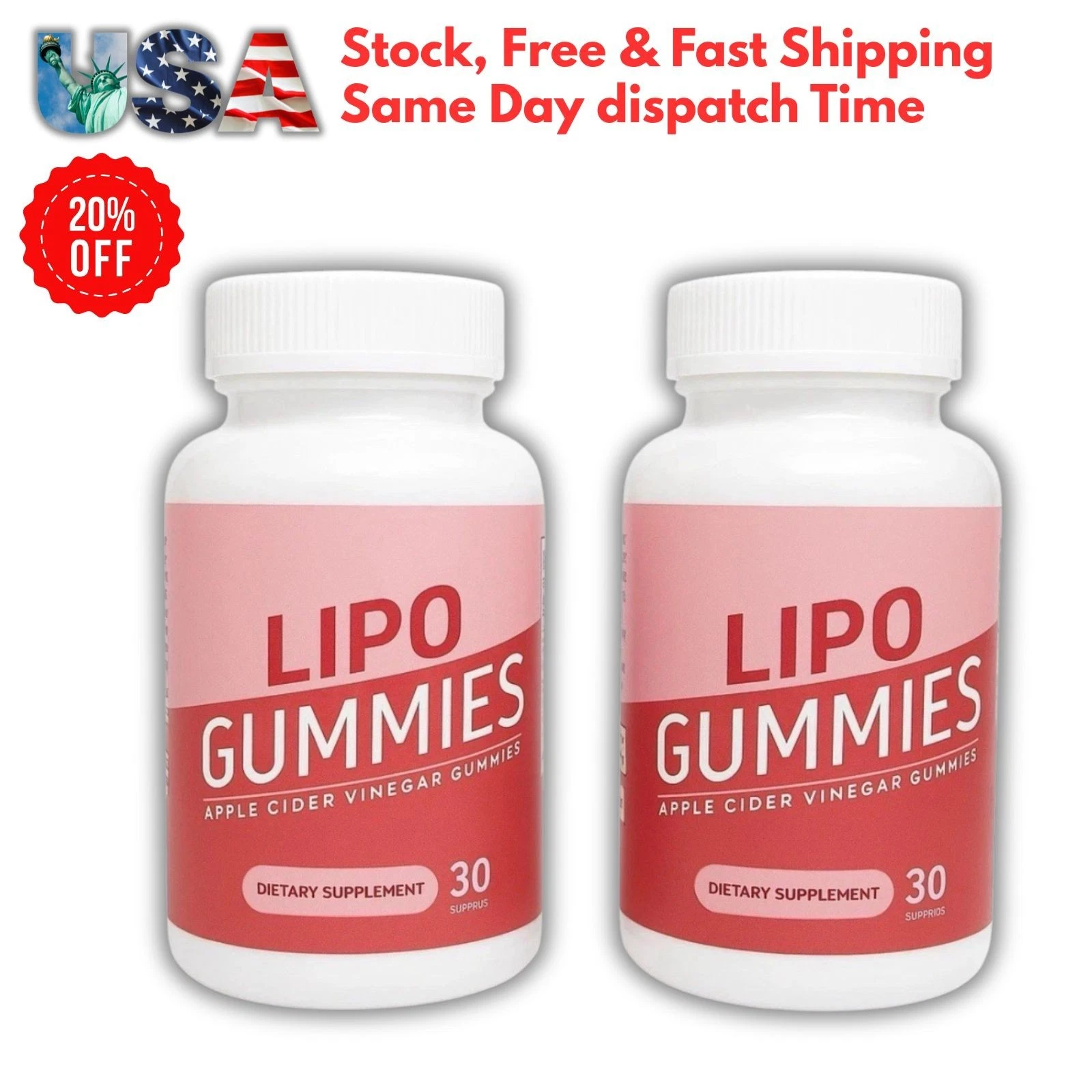 2 x Lipo Gummies Apple Cider Vinegar Gummies 30 Count Each New/Sealed! US