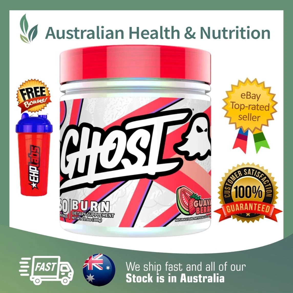 GHOST BURN V3 60 SERES GUAVA BERRY + FREE SAME DAY SHIPPING & SHAKER