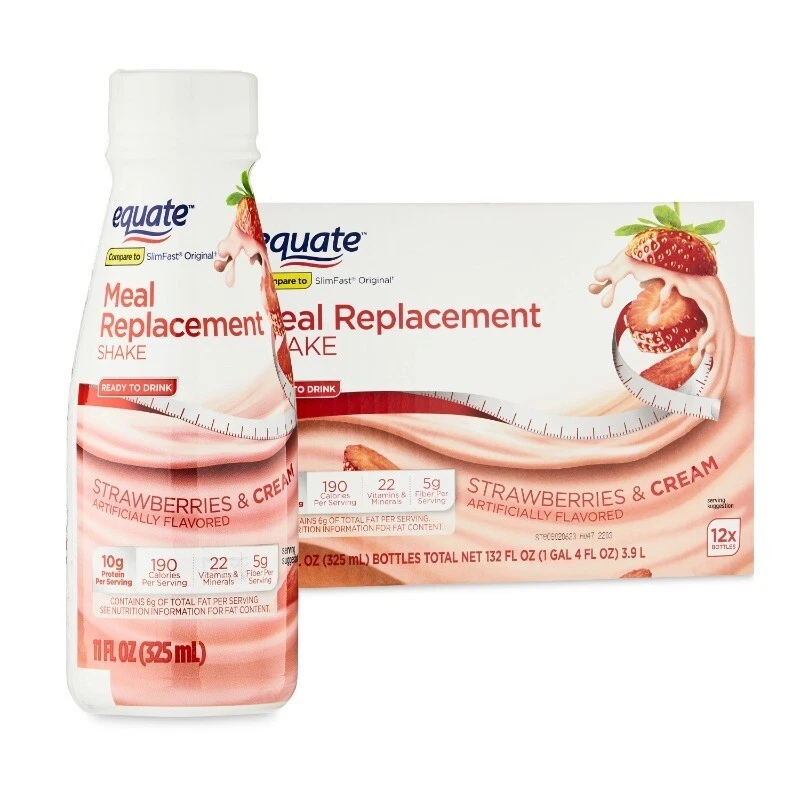 New Equate Meal Replacement Shake, Strawberry, 11 fl oz, 12 Ct